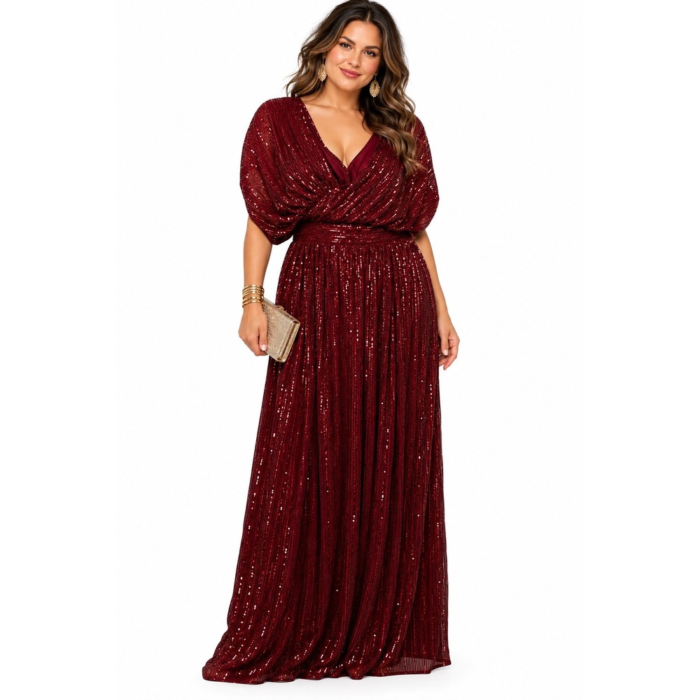 Giffniseti NWT Burgundy Sequin  Maxi Evening Gown Plus Size 2XL NEW